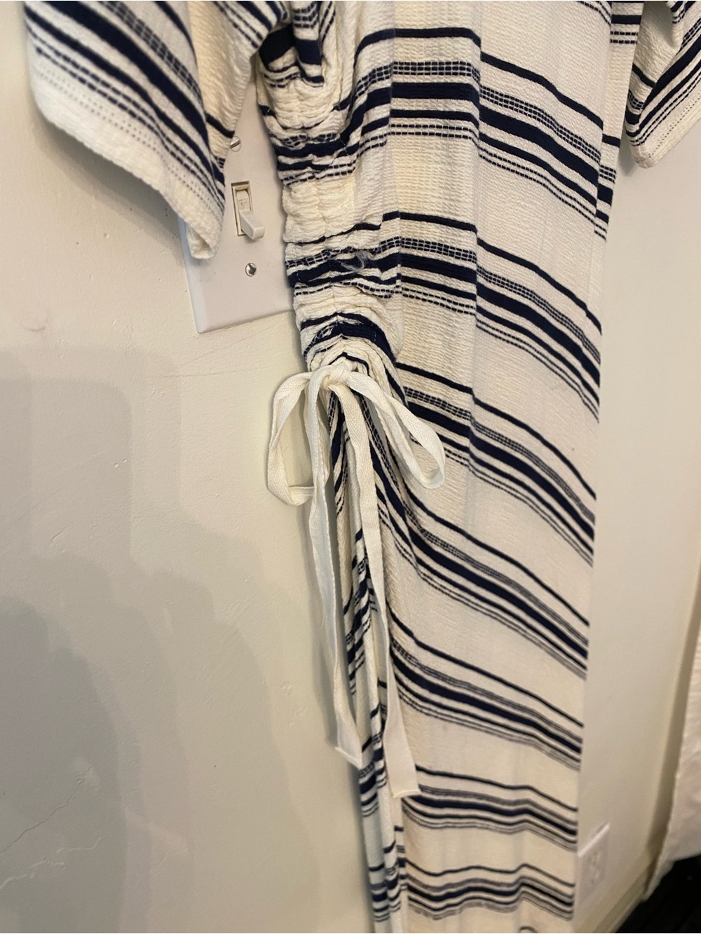 Max Studio Cream and Black Striped Side-Tie Midi Dress